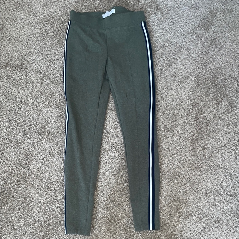 Kids Olive Green Leggings with Side Stripes